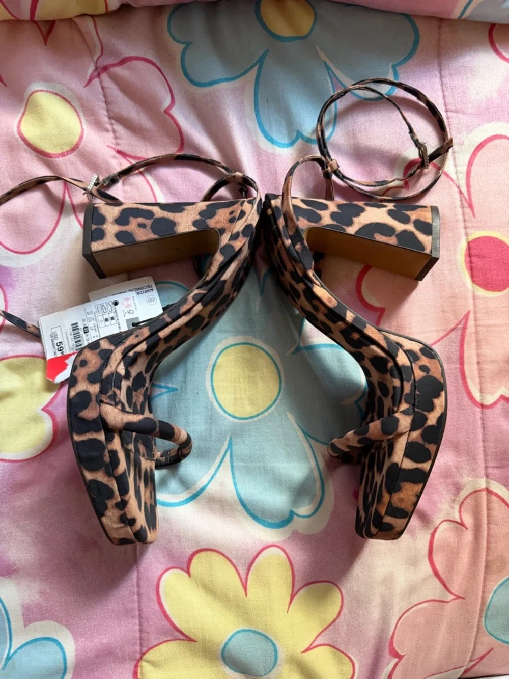 ZARA Leopard-Print Ankle-Tie Heeled Sandals - Brown/Black - Picture 4 of 7